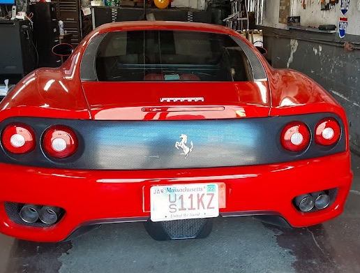 A Ferrari in the shop at Frank's Auto